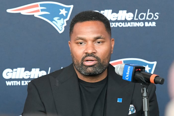 Jan 17, 2024; Foxborough, MA, USA; New England Patriots head coach Jerod Mayo answers questions from the media at a press conference at Gillette Stadium to announce his hiring as head coach.